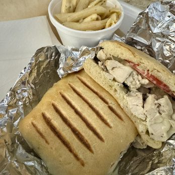 Massimo's Artisan Sandwich Shoppe - Chicken Beneath My Wings Sandwich with pasta salad - Sandwiches Near Me - Salisbury, North Carolina