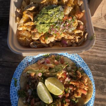 Surf N Salsa - Taco Tuesday & tsunami fries (sub chicken) no Crema - Mexican Near Me - Waialua, Hawaii