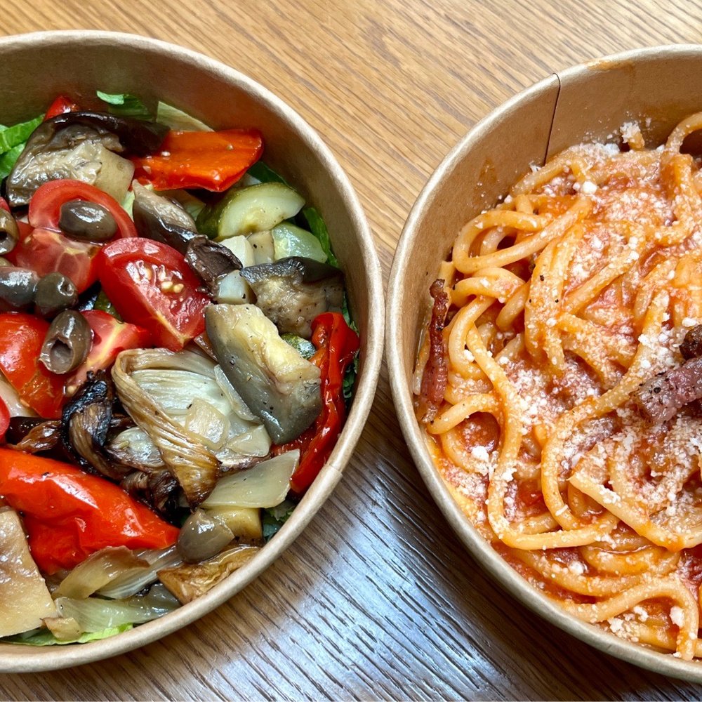 Maccarone - Ortolana Salad, Amatriciana with Spaghettoni - Pizza Near Me - Rome, RM Maccarone - Ortolana Salad, Amatriciana with Spaghettoni - Pizza Near Me - Rome, RM