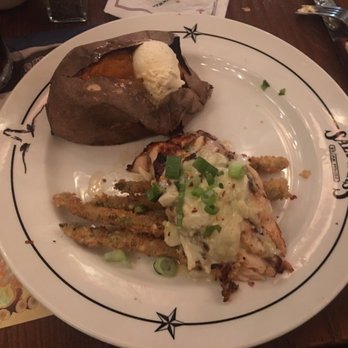 Saltgrass Steak House - Salmon Oscar with baked Side of Sweet Potato was perfecto - Steakhouses Near Me - Katy, Texas Saltgrass Steak House - Salmon Oscar with baked Side of Sweet Potato was perfecto - Steakhouses Near Me - Katy, Texas
