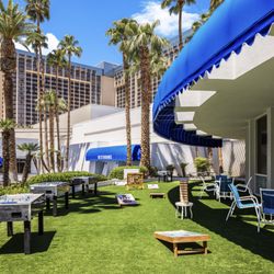 Outdoor pool game fun at Blu Pool Horseshoe Las Vegas
