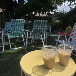 Caramel shaken espresso and a mid banana bread latte
