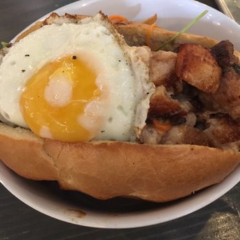 Balo Kitchen - Banh mi with pork and egg (I added extra chicken too) - Comfort Food Near Me - Annandale, Virginia Balo Kitchen - Banh mi with pork and egg (I added extra chicken too) - Comfort Food Near Me - Annandale, Virginia