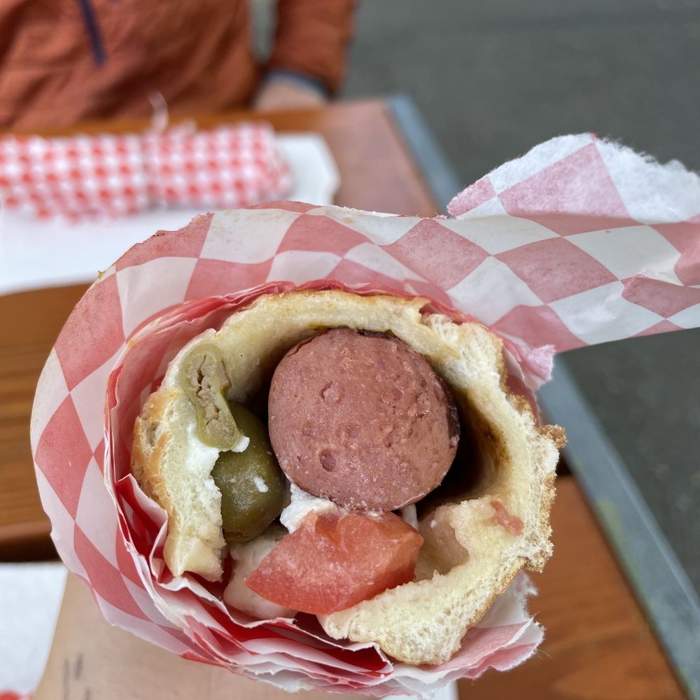 Dog In The Park - Mediterranean dog - olives, tomatoes, feta - Hot Dogs Near Me - Seattle, Washington Dog In The Park - Mediterranean dog - olives, tomatoes, feta - Hot Dogs Near Me - Seattle, Washington