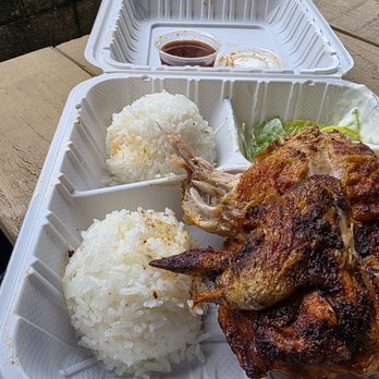 Shrimp The Bomb - Huli Huli chicken, rice and small salad. The wonderful sauce is in the back. There was nothing left when we were finished. - Food Trucks Near Me - Hauula, Hawaii Shrimp The Bomb - Huli Huli chicken, rice and small salad. The wonderful sauce is in the back. There was nothing left when we were finished. - Food Trucks Near Me - Hauula, Hawaii