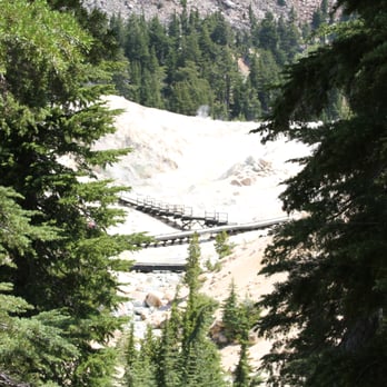 Bumpass Hell Trail - wooden walkway over the steaming pools - Hiking Near Me