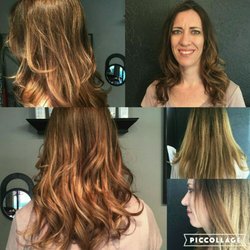 Vintage Hair - Before (bottom right) and after (top and bottom left) done by Kami. 3 color balayage to soften and deepen existing ombre.