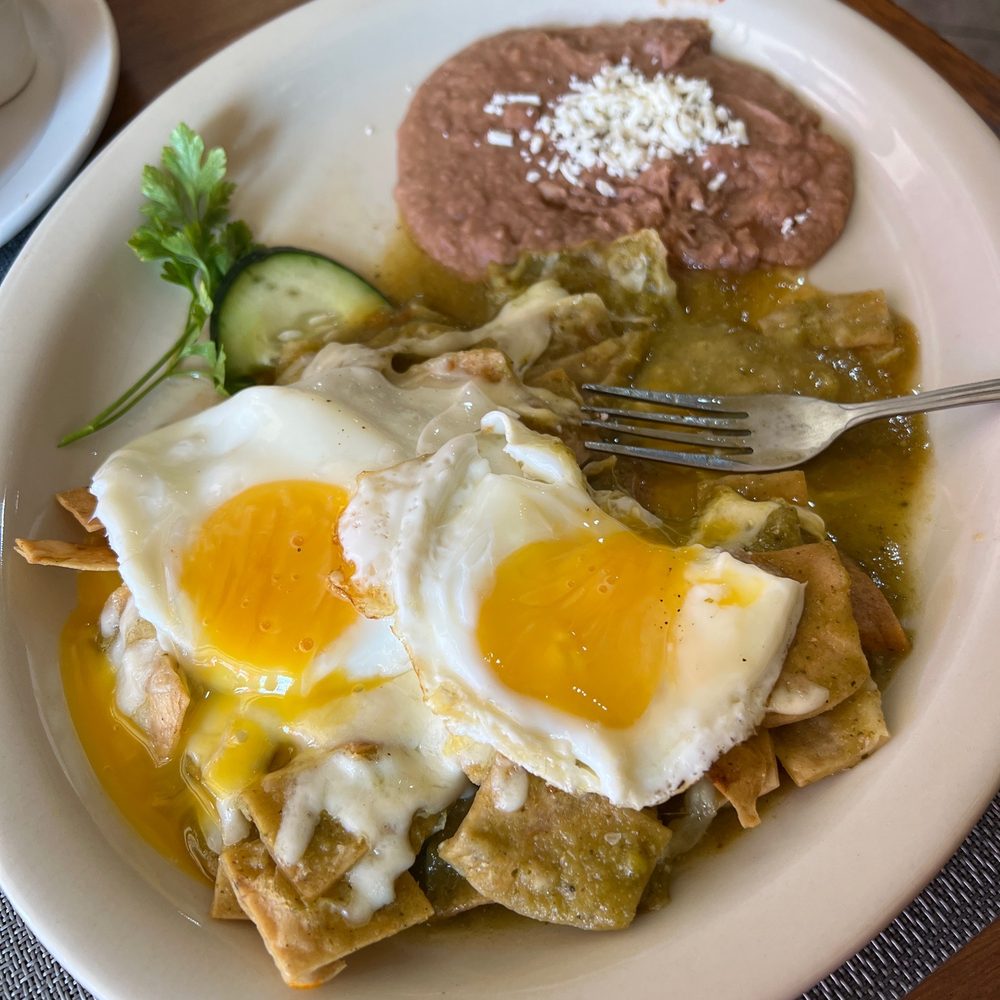 Las Cazuelitas Restaurant Bar - Chilaquiles con dos huevos (sorry I already took a bite- it's good!) - Party & Event Planning Near Me - Ensenada, BCN