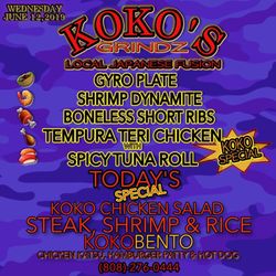 Koko’s Grindz - Menu for Wednesday June 12, 2019