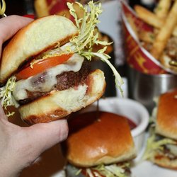 Fireside - The Duo of French Fries & Angus Beef Sliders were made with parmesan truffle and rosemary garlic fries, aged cheddar, bacon & onion jam