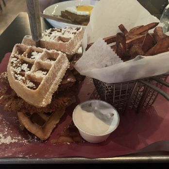 American Beauty Bistro - Chicken & Waffles with spicy syrup! Delicious - New American Near Me - Massapequa, New York