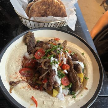 Meddys - Hummus Stacked Bowl Lamb with Pita Bread - Mediterranean Near Me - Lenexa, Kansas Meddys - Hummus Stacked Bowl Lamb with Pita Bread - Mediterranean Near Me - Lenexa, Kansas