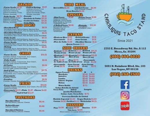 Menu photo 5 Chikiliquis Taco Stand Las Vegas, NV