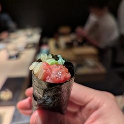 Negitoro Temaki. $25. Fatty tuna, wasabi, green onion. Supplements, Temaki.