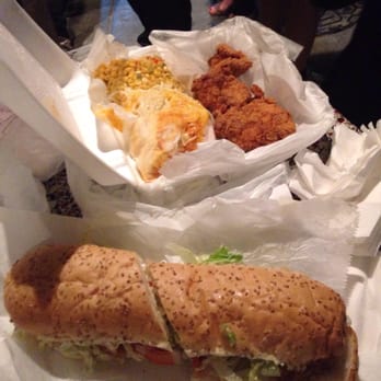 Verti Marte - fried chicken poboy and fried chicken entree with mac and cheese and corn - Delis Near Me - New Orleans, Louisiana