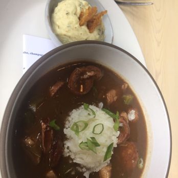 Eunice - The Gumbo ( with a guest appearance by an excellent potato salad , with chunks of celery and horseradish ) - Cajun/Creole Near Me - Houston, Texas