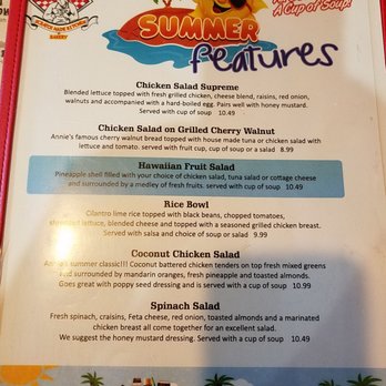 Apple Annies Kitchen & Bakery - Summer menu of specials, price includes a cup of soup - Bakeries Near Me - Roseville, Michigan
