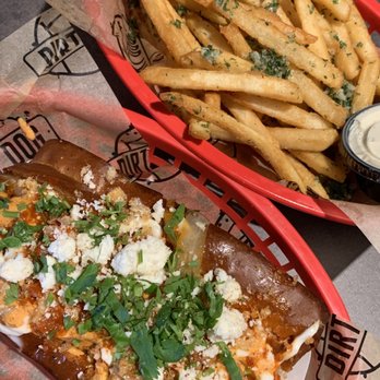 Dirt Dog - Tapatio Dog, Garlic Fries; IG: @katzlundell - Hot Dogs Near Me - Long Beach, California