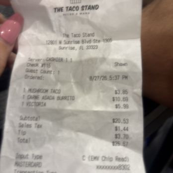 The Taco Stand - Receipt - Tacos Near Me - Sunrise, Florida The Taco Stand - Receipt - Tacos Near Me - Sunrise, Florida