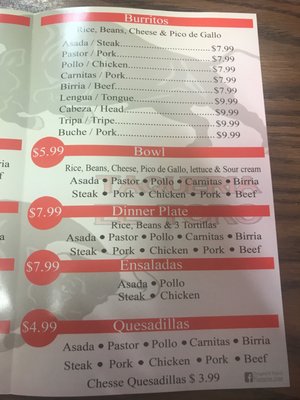 Menu photo 7 Taquería El Toro Hemet, CA