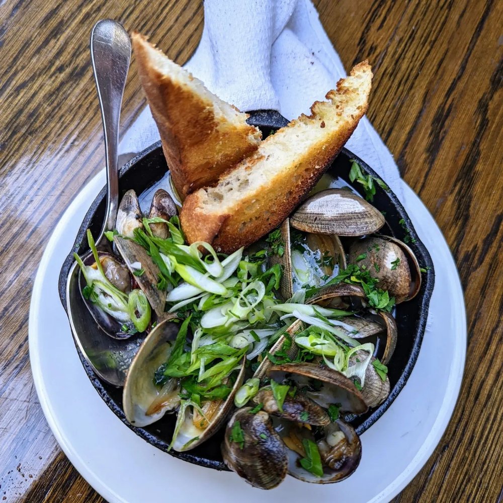 AOC - Clams, sherry, green garlic and toast. - Cocktail Bars Near Me - Los Angeles, California AOC - Clams, sherry, green garlic and toast. - Cocktail Bars Near Me - Los Angeles, California
