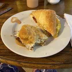 Helen's Cafe - Breakfast sandwich and pancake breakfast... a lot of food!