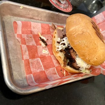 Big Mikes BBQ - Sliced brisket sandwich with slaw. - Southern Near Me - Cary, North Carolina
