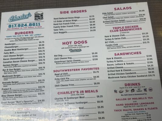 Menu photo 1 Charley’s Hamburgers Fort Worth, TX