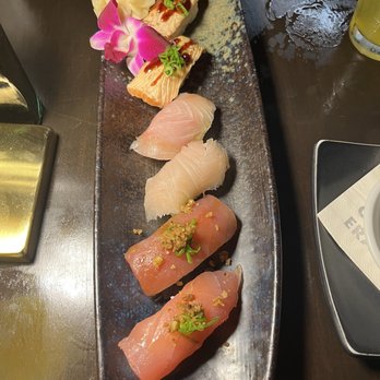 Kenichi Pacific - Top to bottom: torched salmon belly nigiri, kona kanpachi nigiri, and poke flavor nigiri - Sushi Bars Near Me - Kailua-Kona, Hawaii Kenichi Pacific - Top to bottom: torched salmon belly nigiri, kona kanpachi nigiri, and poke flavor nigiri - Sushi Bars Near Me - Kailua-Kona, Hawaii