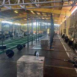 Travis Fitness Center - Outdoor Crossfit / HIIT Center Gym with Bumper Plates, TRX, Kettlebells, Pull-up Bars, Boxes for jumps, etc