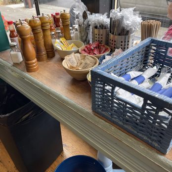 Blue Dot Cafe and Coffee Bar - Condiments station at Blue Dot Cafe and Coffee Bar in Alameda. - Breakfast & Brunch Near Me - Alameda, California