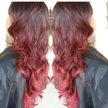 Pomp Salon - mahogonyred and wild red orchid tips:) done by the amazing fawn :) - Hair Salons Near Me - Stockton, California