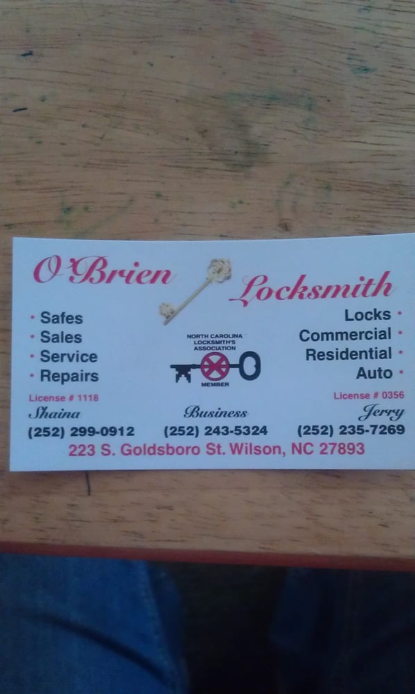 O’BRIEN LOCKSMITH Updated September 2024 223 Goldsboro St S, Wilson