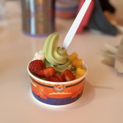 Pinkberry - Small matcha with mango, strawberry, almonds, and mochi toppings