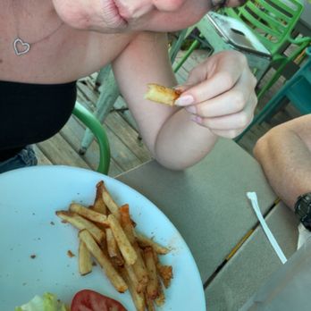 Sharkeys - Southern chicken sandwich(eaten) with fries - American Near Me - Key Largo, Florida