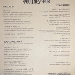 Poultney Pub - Menu