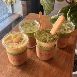 Banana cream matcha, coco matcha, tiramisu matcha latte, matcha latte