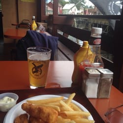 Creek Street Grill - Halibut and Chips by the Creek with Salmon running