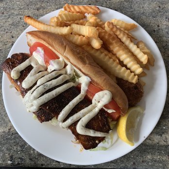 Dewey Destin's Harborside - Blackened Mahi Po'boy - Seafood Near Me - Destin, Florida Dewey Destin's Harborside - Blackened Mahi Po'boy - Seafood Near Me - Destin, Florida