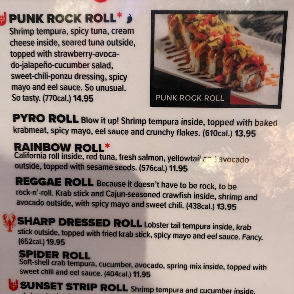 Rock N Roll Sushi - Menu options - Sushi Bars Near Me - Tallahassee, Florida Rock N Roll Sushi - Menu options - Sushi Bars Near Me - Tallahassee, Florida