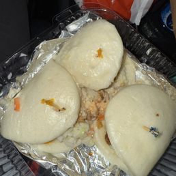 Fried chicken bao buns with what seems to be chicken nuggets.