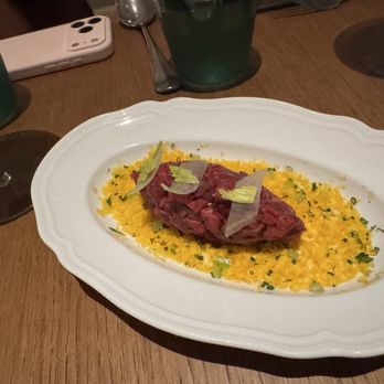 Fleurette - Beef tartar with saffron sauce - French Near Me - San Diego, California Fleurette - Beef tartar with saffron sauce - French Near Me - San Diego, California