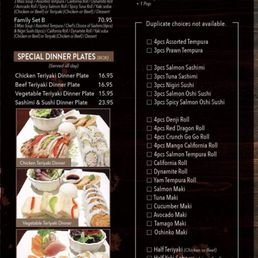 the menu of the restaurant