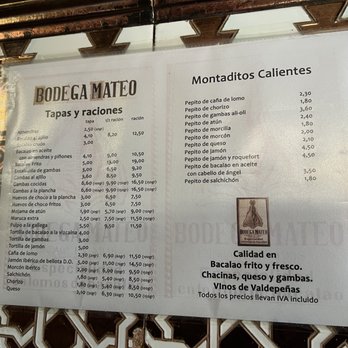 Bodega Mateo Ruiz - La carta (menu) - Tapas Bars Near Me - Seville, SE