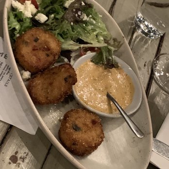 BLDG5 - Fried tomato(?) cakes with salad - New American Near Me - Baton Rouge, Louisiana BLDG5 - Fried tomato(?) cakes with salad - New American Near Me - Baton Rouge, Louisiana