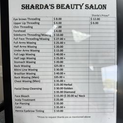 Sharda's Beauty Salon - Menu