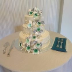 Cake Connections - Teal and Silver Wedding cake at The Villa