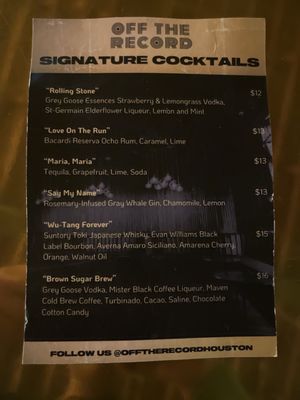 Menu photo 1 Off The Record Houston, TX