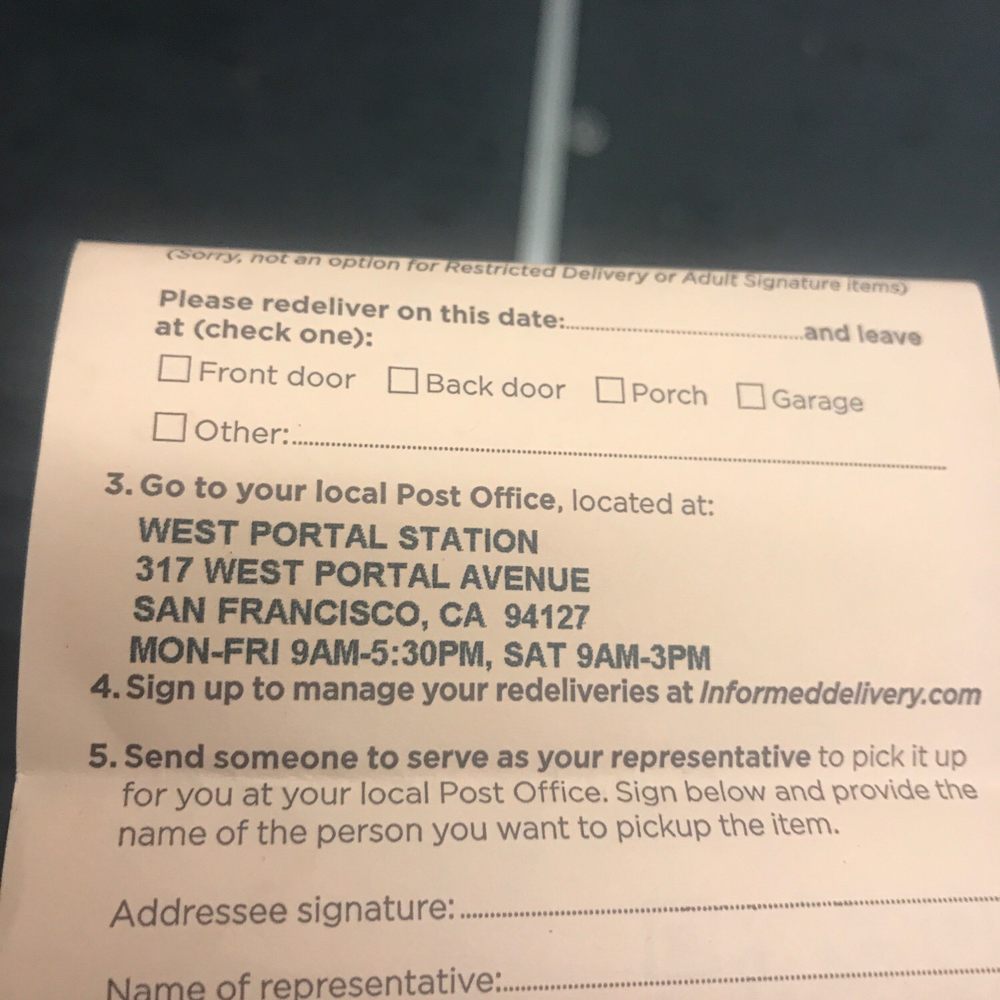 US Post Office - Fix your missed delivery notes -- this is unacceptable. - Post Offices Near Me - San Francisco, California US Post Office - Fix your missed delivery notes -- this is unacceptable. - Post Offices Near Me - San Francisco, California