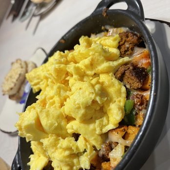 Egg Harbor Café - San Antonio skillet substitute sweet potatoes for regular potatoes and English muffin - Breakfast & Brunch Near Me - Johns Creek, Georgia
